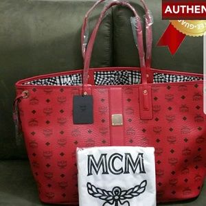 Authentic new  Red MCM  large tote with clutch